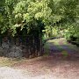 From the main road, looking through the entrance.